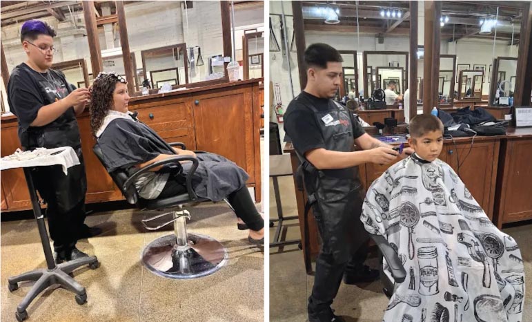 Hanford esthetician school students working with professional skincare equipment